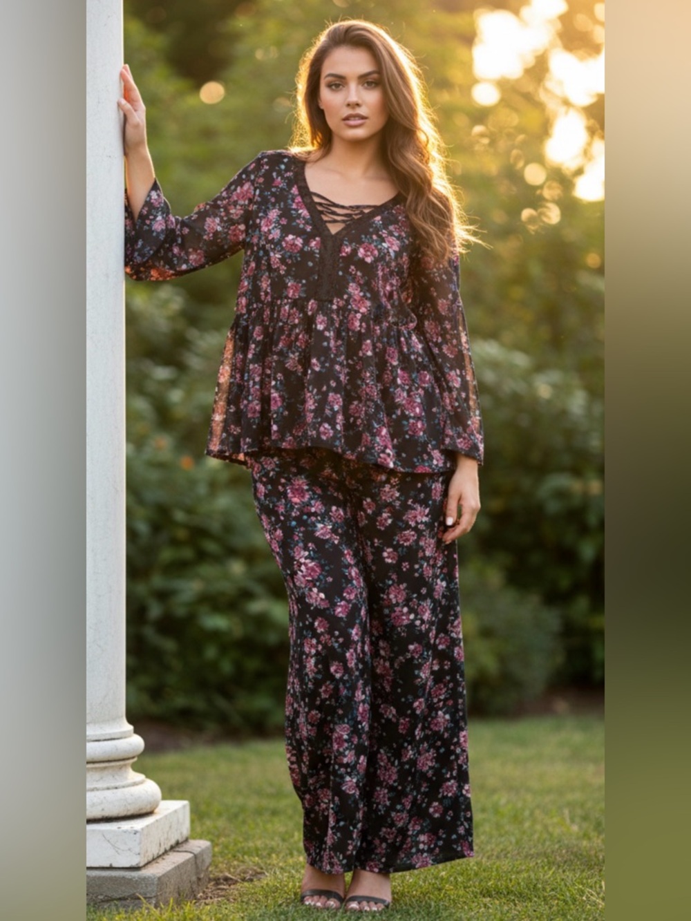 Torrid Black Floral Print Chiffon Bell Sleeve Tunic Womens Plus Size 4X